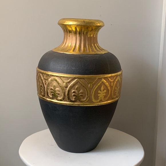 Vintage Other - Dark brown gold leaf large ceramic decorative vase home decor shelf‎ vintage art